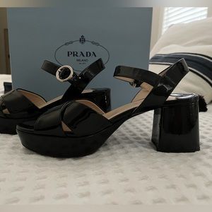 Prada platform patent black sandals, size 37 (or 6.5)